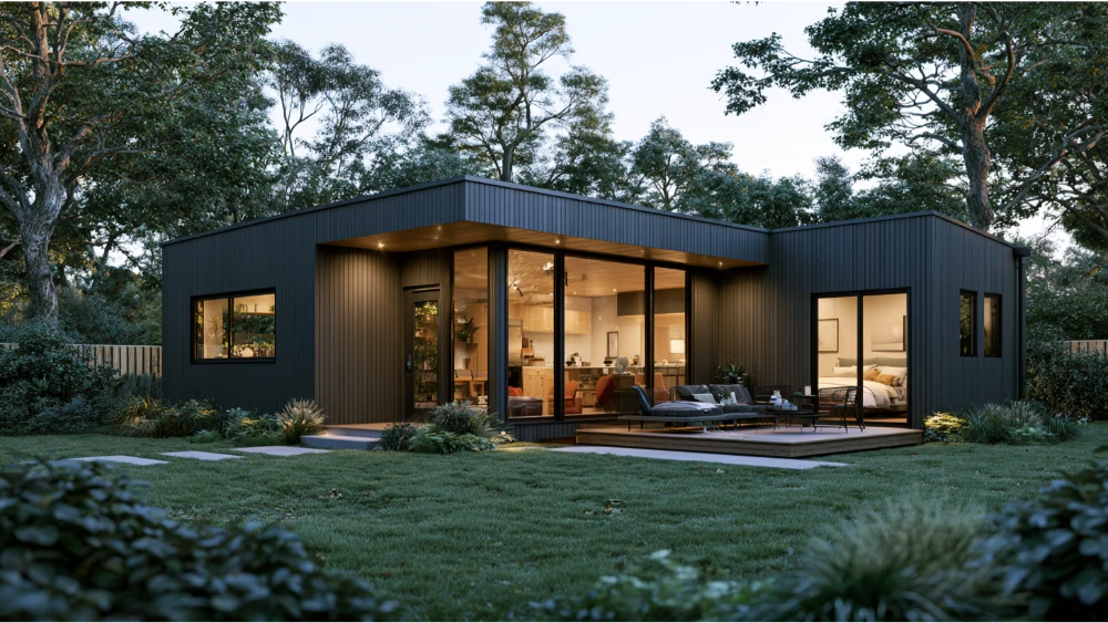 Modern backyard ADU with an efficient layout, private entrance, natural light and permit-ready residential design