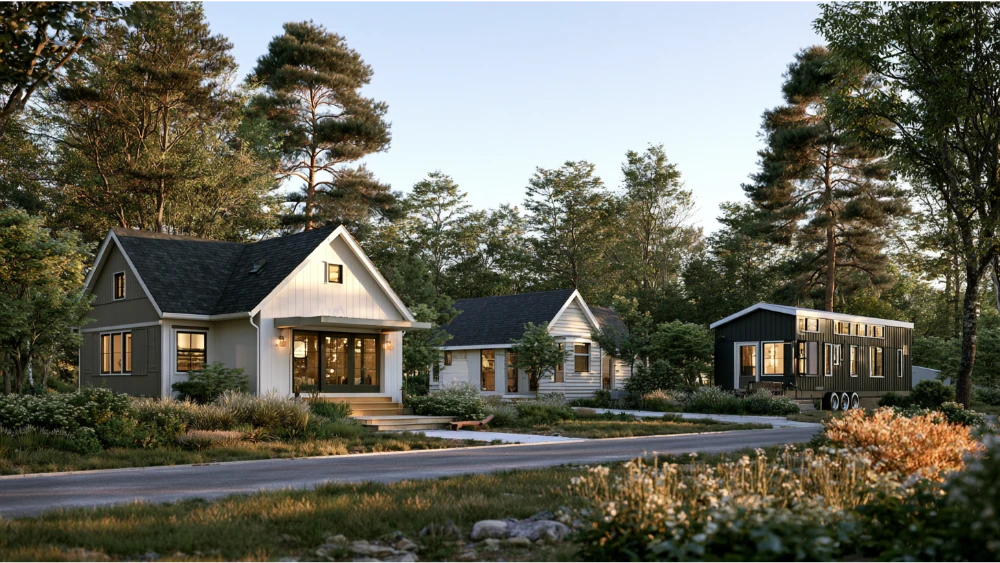 Modern compact small house with efficient floor plan and welcoming exterior