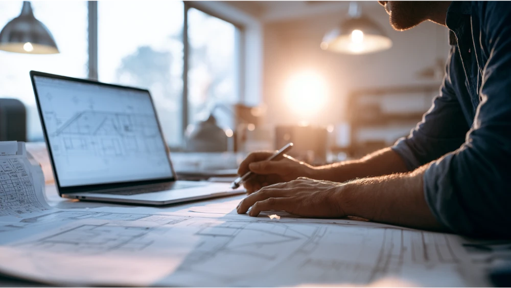 Architect reviewing Title 24 energy compliance plans